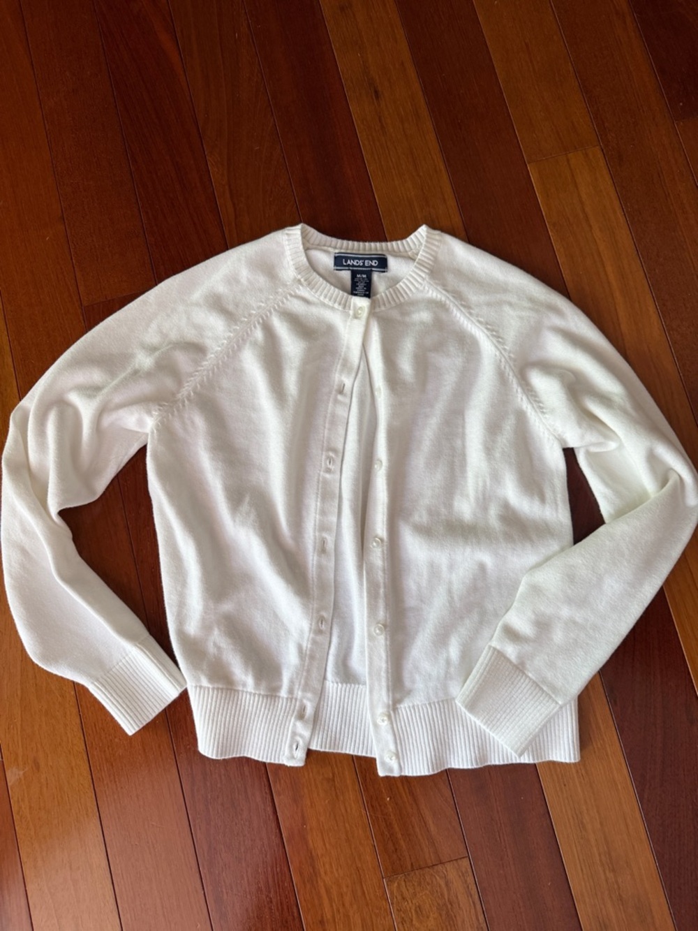 Lands' End white Button-Front Crew Cardigan
